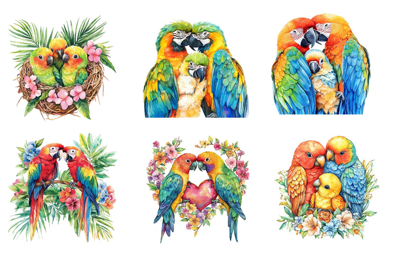 Tropical Parrot Family Clipart Bundle - CraftNest - Digital Crafting and Art