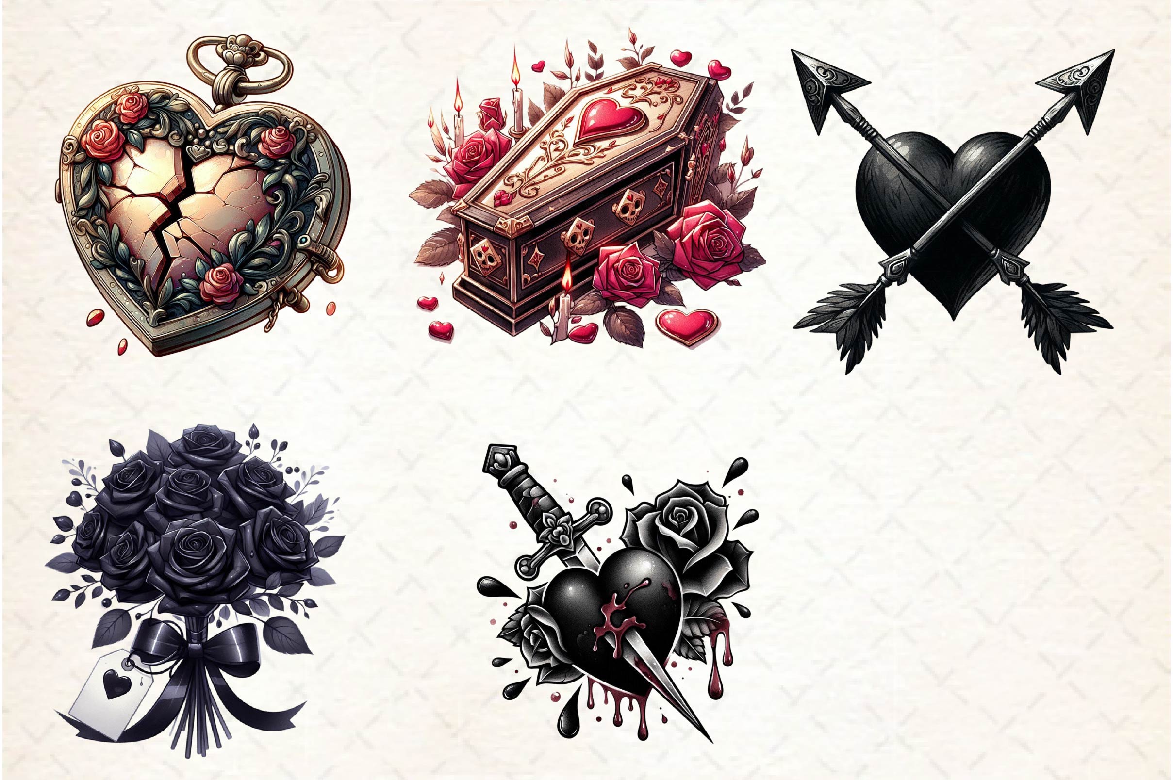 Gothic Valentine's Day Clipart Bundle 2 - CraftNest - Digital Crafting and Art