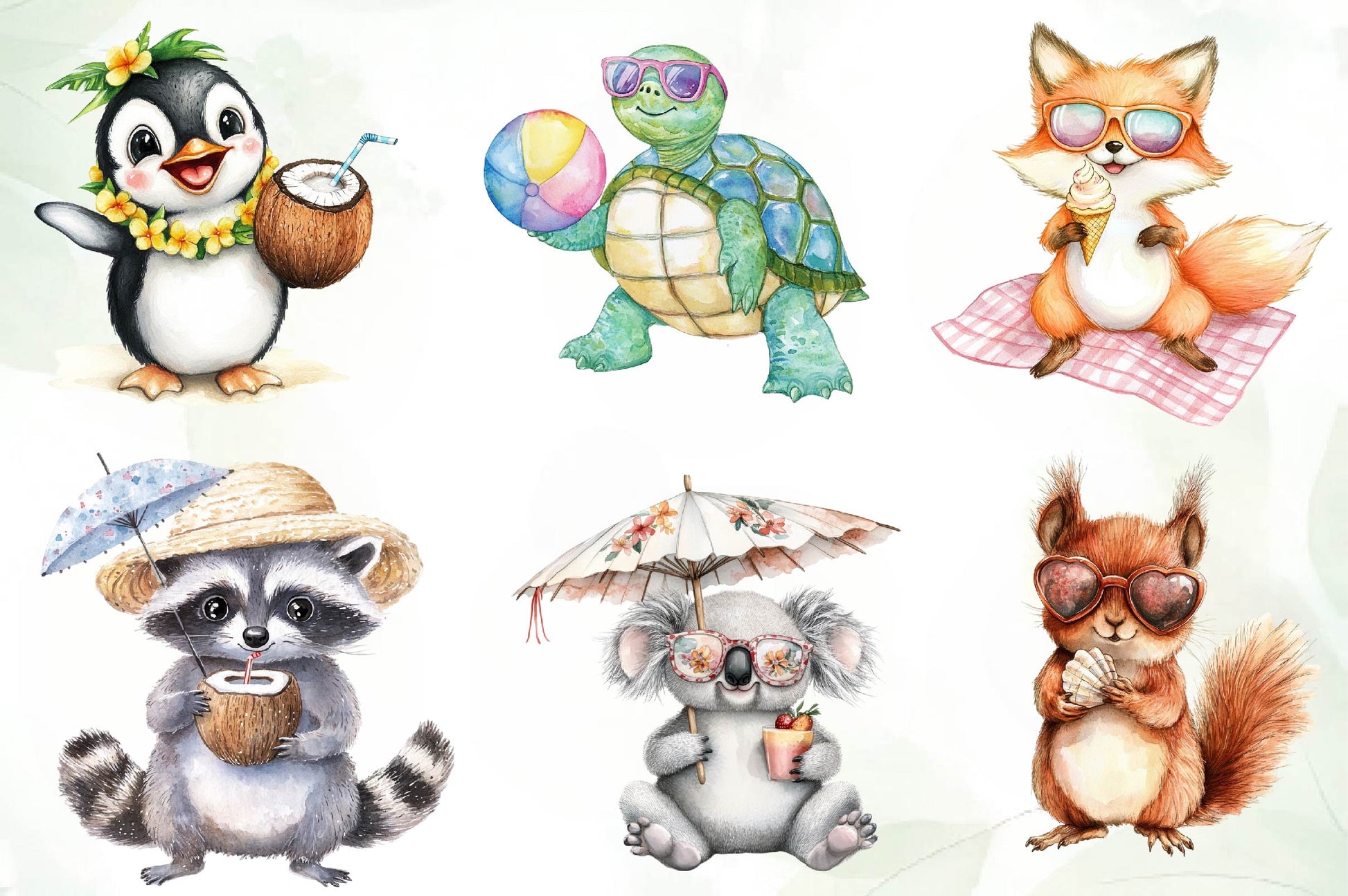 Cartoon Beach Pals Animal Clipart Bundle - CraftNest - Digital Crafting and Art