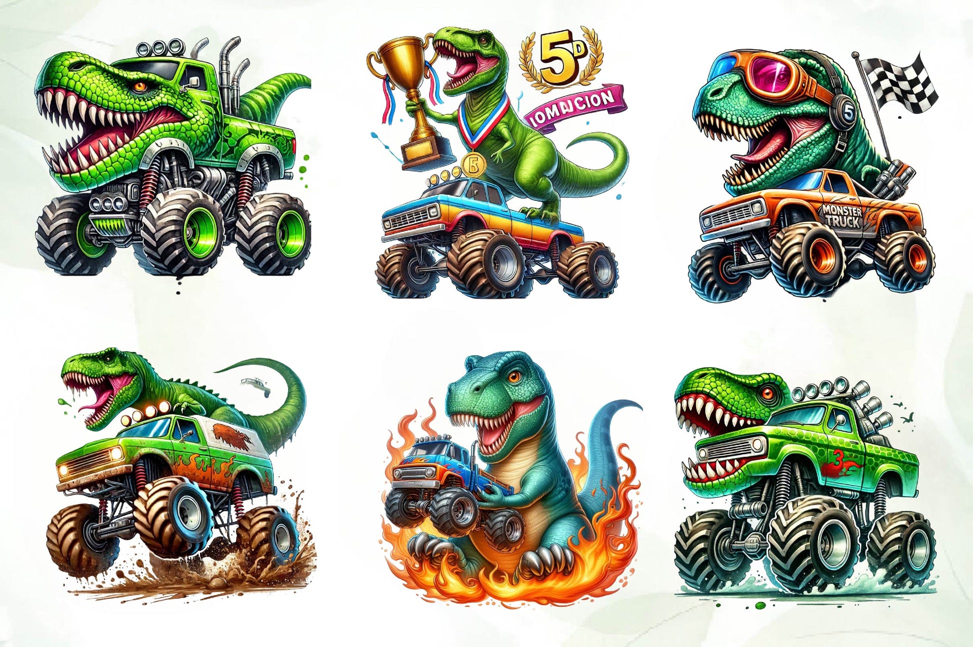 T Rex Dinosaur Monster Truck Clipart Bundle - CraftNest - Digital Crafting and Art