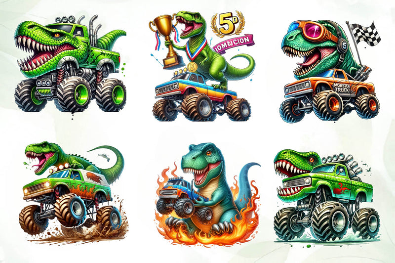 T Rex Dinosaur Monster Truck Clipart Bundle - CraftNest - Digital Crafting and Art