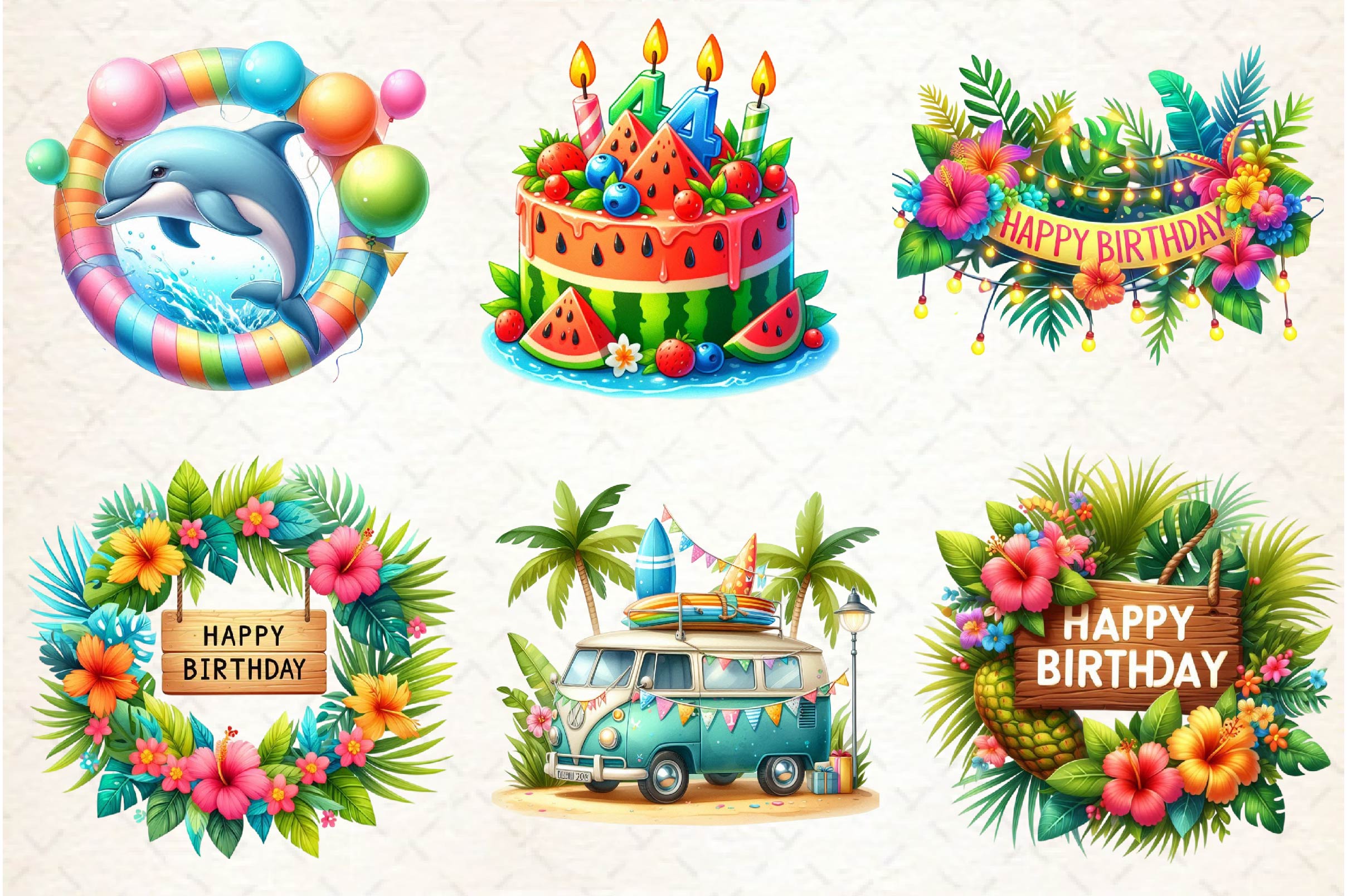 Summer Happy Birthday Clipart Bundle - CraftNest - Digital Crafting and Art