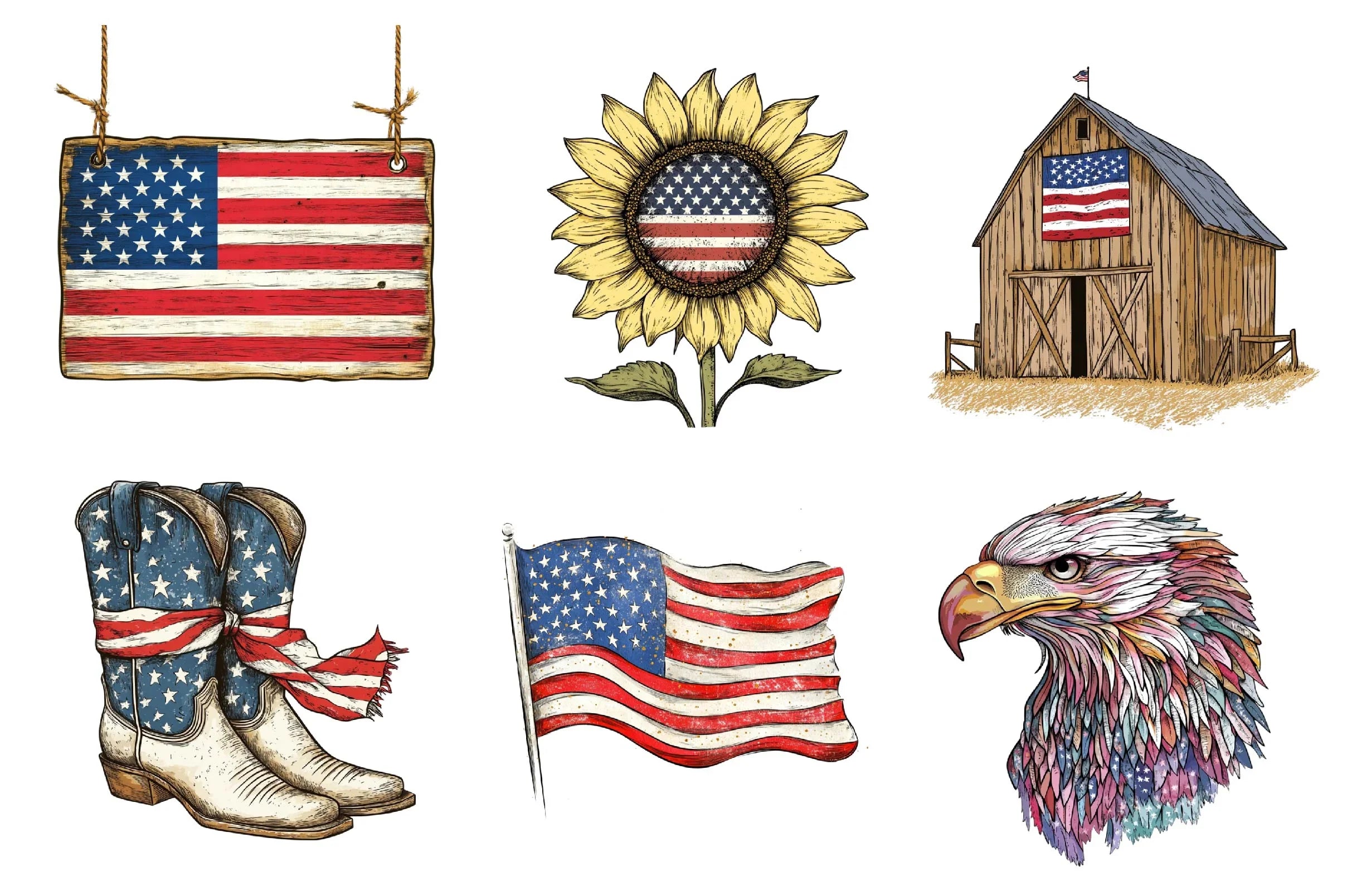 Vintage American Flag Design Clipart Bundle - CraftNest - Digital Crafting and Art