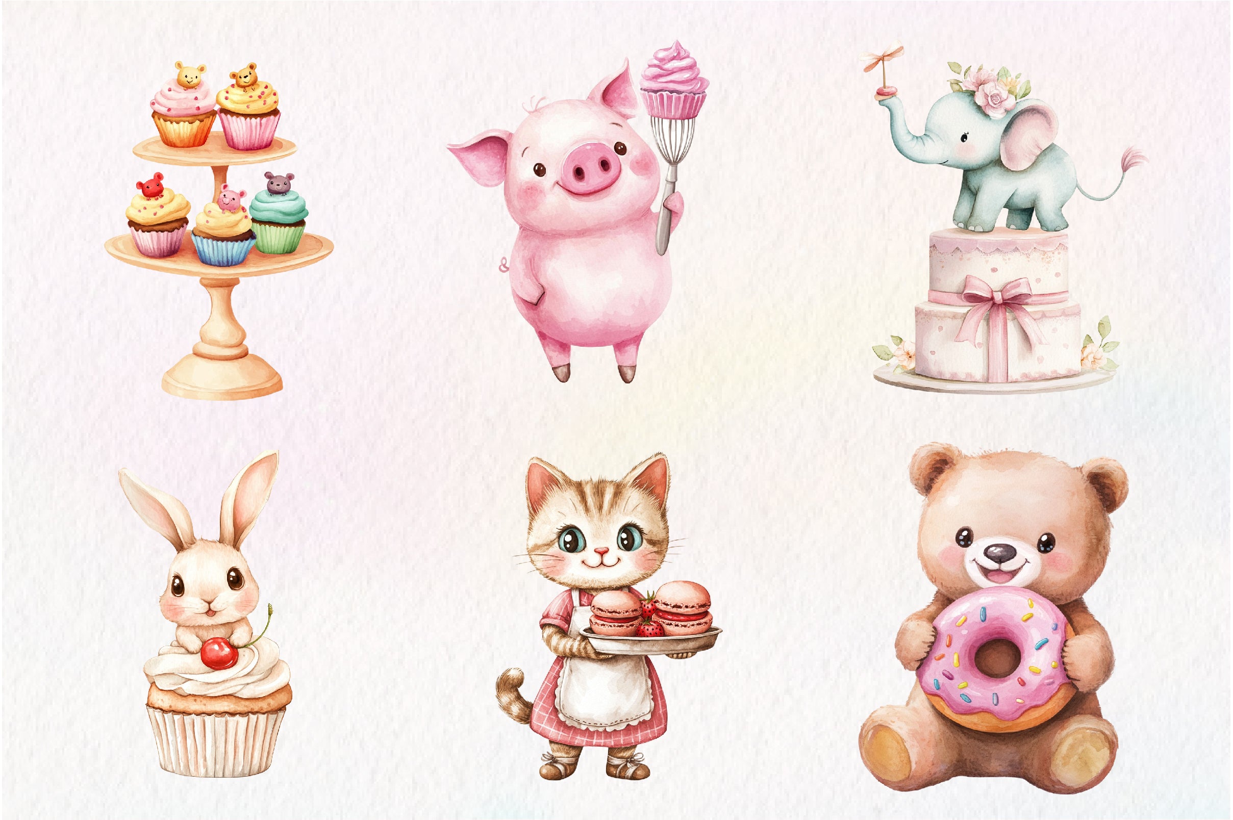 Sweets Cute Bakery Animals Clipart Bundle - CraftNest - Digital Crafting and Art
