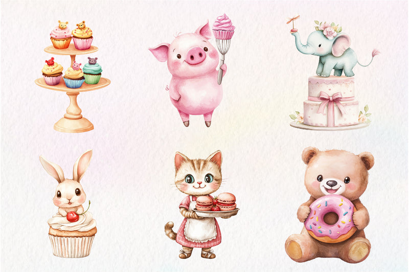 Sweets Cute Bakery Animals Clipart Bundle - CraftNest - Digital Crafting and Art