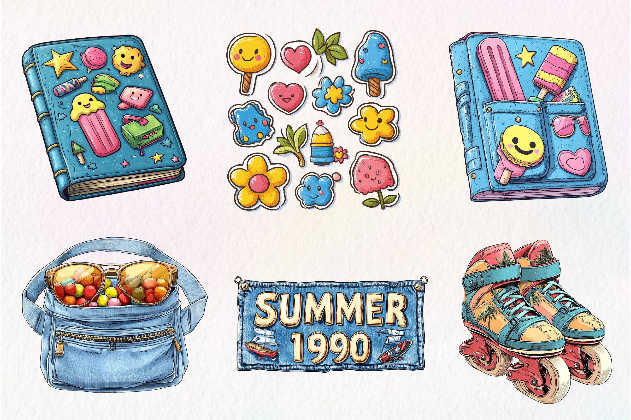 1990 Denim Summer Clipart Bundle - CraftNest - Digital Crafting and Art