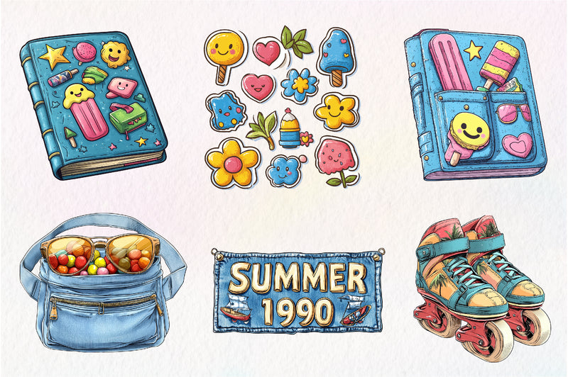 1990 Denim Summer Clipart Bundle - CraftNest - Digital Crafting and Art