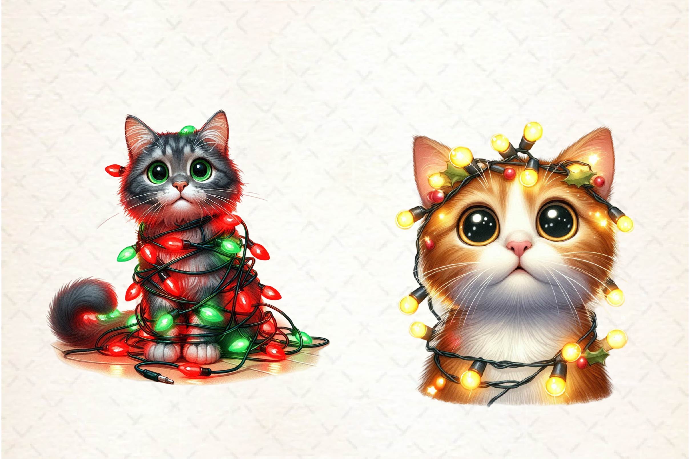 Surprised Cat Christmas Lights Clipart Bundle - CraftNest - Digital Crafting and Art