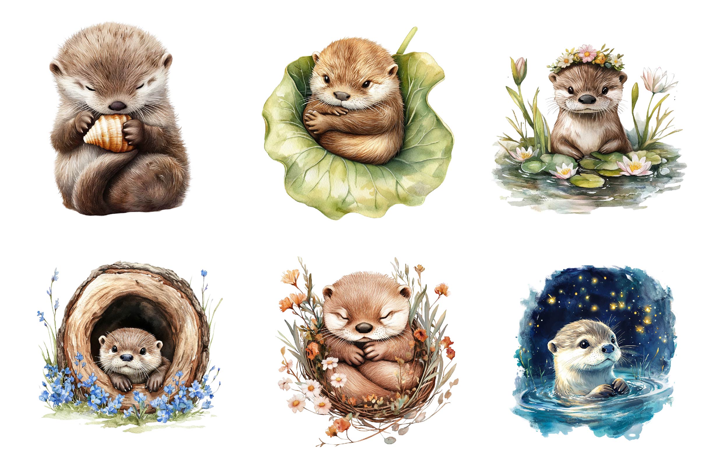 Playful Otter Pups Clipart Bundle - CraftNest - Digital Crafting and Art
