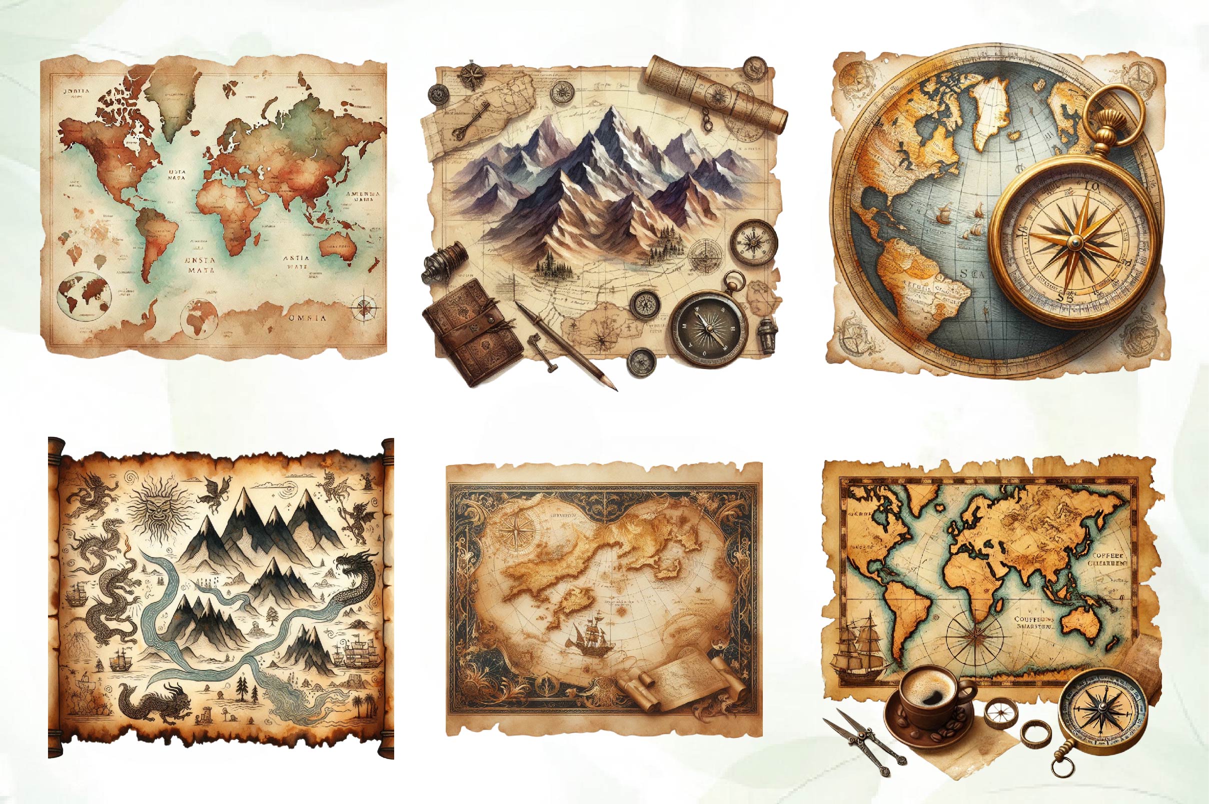 Old Simple Map Old Maps Designs Clipart Bundle