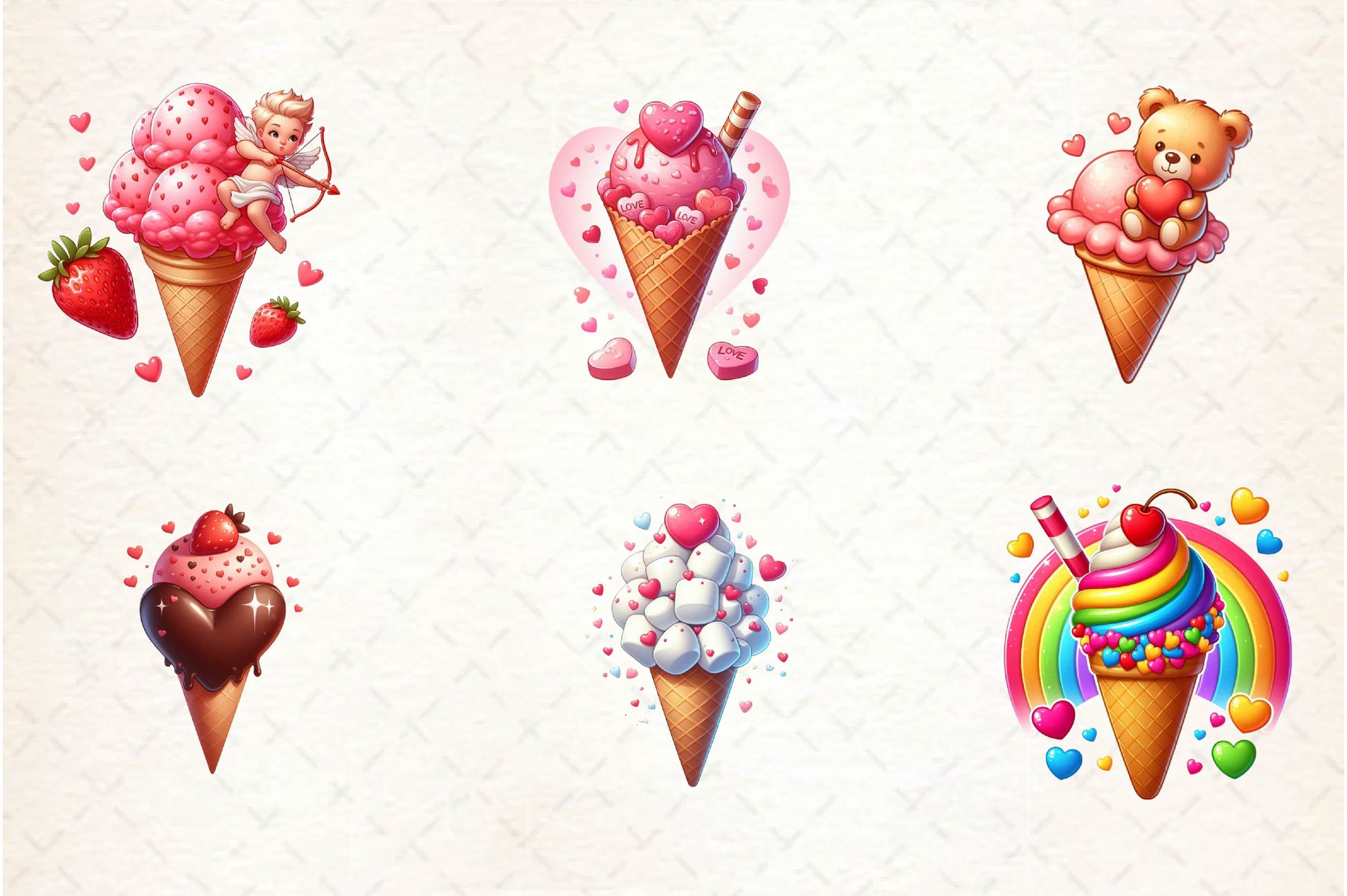 Valentine Love Ice Cream Cone Clipart Bundle - CraftNest - Digital Crafting and Art