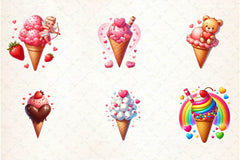 Valentine Love Ice Cream Cone Clipart Bundle - CraftNest - Digital Crafting and Art