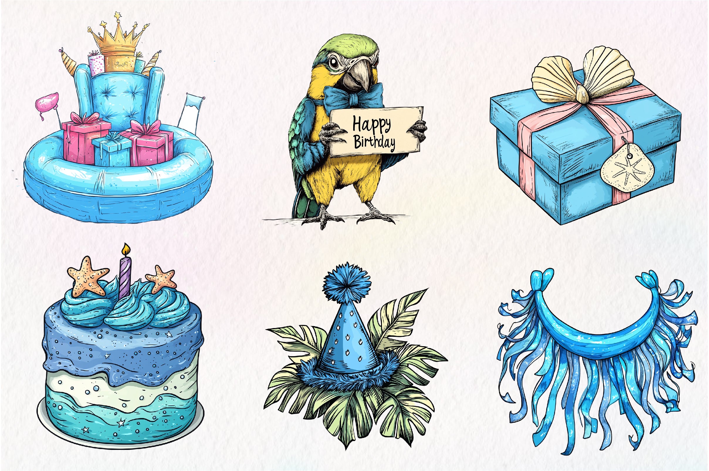 Summer Happy Birthday Clipart Bundle 1 - CraftNest - Digital Crafting and Art