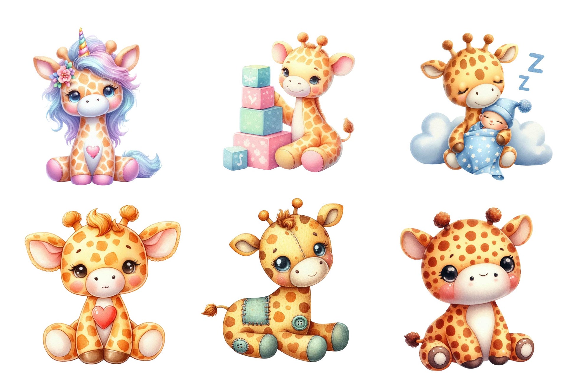 Cute Plush Toy Baby Giraffe Clipart Bundle - CraftNest - Digital Crafting and Art