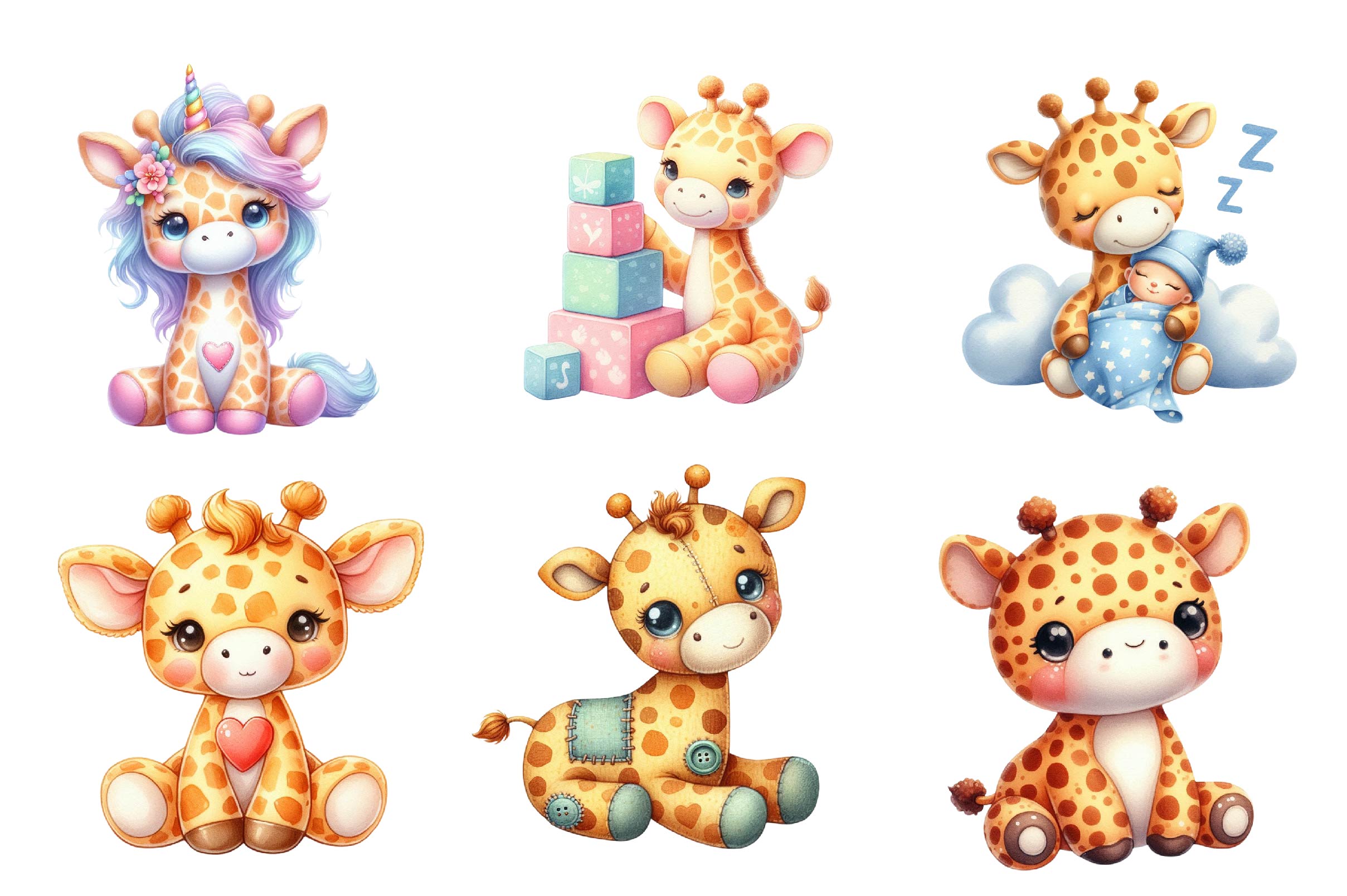 Cute Plush Toy Baby Giraffe Clipart Bundle - CraftNest - Digital Crafting and Art