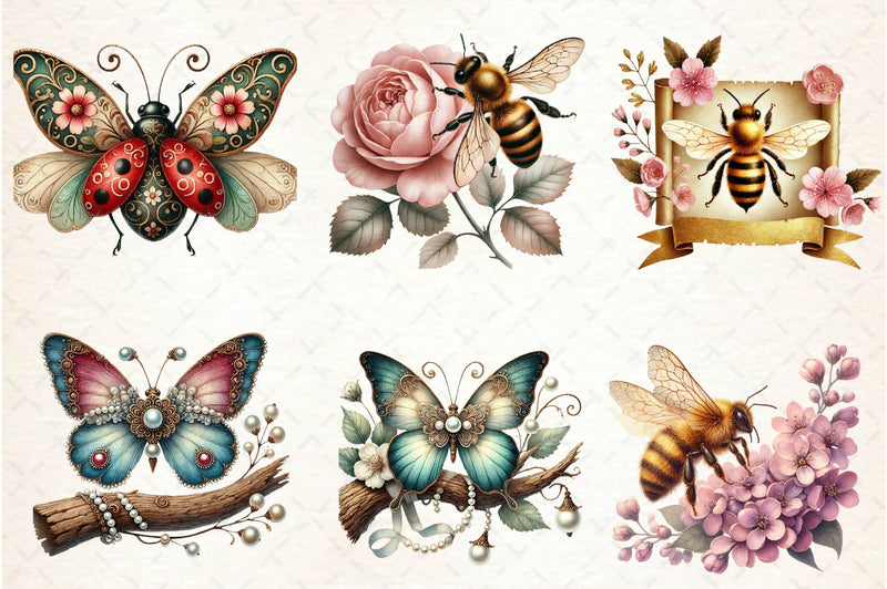 Vintage Spring Insect Clipart Bundle 1 - CraftNest - Digital Crafting and Art