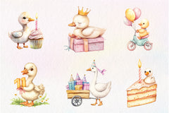 Baby White Goose Birthday Clipart Bundle - CraftNest - Digital Crafting and Art