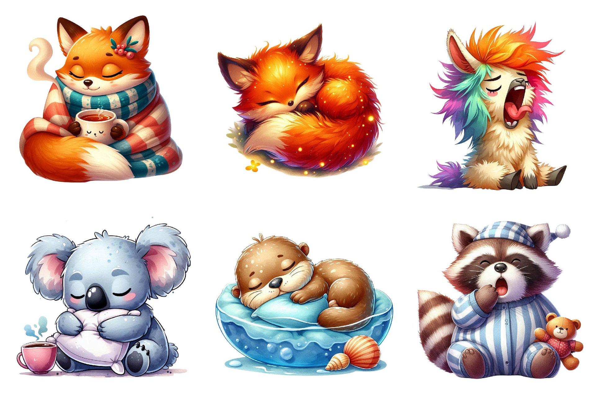 Funny Cartoon Sleepy Quirky Animals Clipart Bundle 1 - CraftNest - Digital Crafting and Art