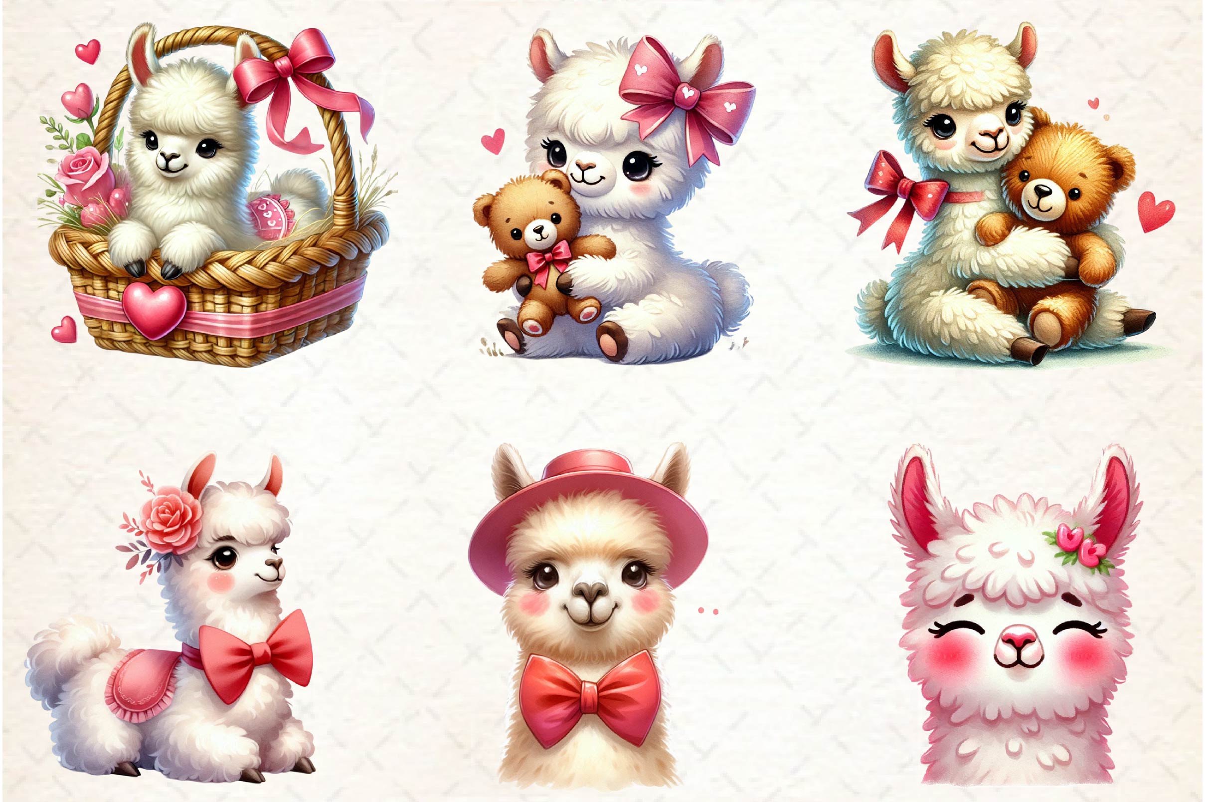 Cute Valentine Baby Llama Clipart Bundle - CraftNest - Digital Crafting and Art