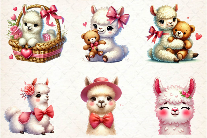 Cute Valentine Baby Llama Clipart Bundle - CraftNest - Digital Crafting and Art