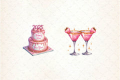 Glitter Pink Happy New Year 2025 Clipart Bundle - CraftNest - Digital Crafting and Art