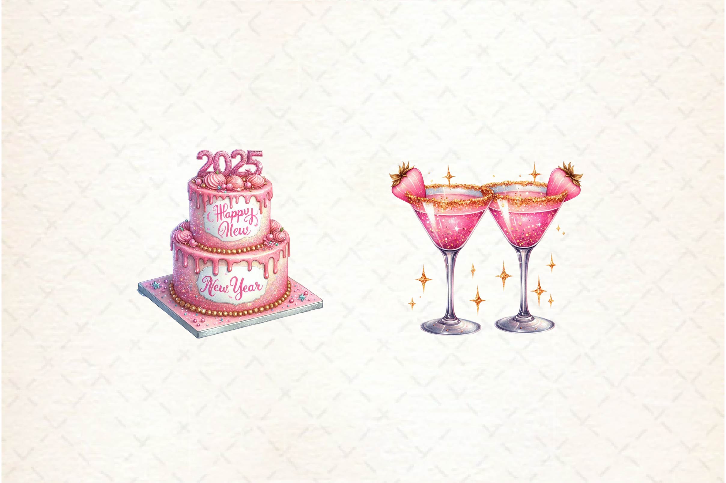 Glitter Pink Happy New Year 2025 Clipart Bundle - CraftNest - Digital Crafting and Art