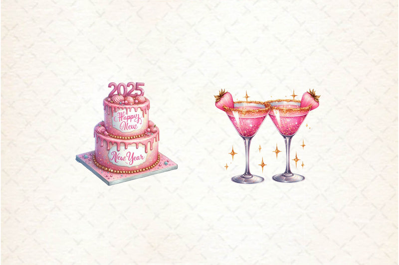 Glitter Pink Happy New Year 2025 Clipart Bundle - CraftNest - Digital Crafting and Art