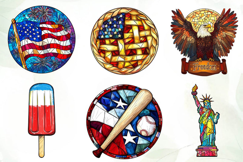 Round Stained Glass 4th Of July Clipart Bundle 2 - CraftNest - Digital Crafting and Art