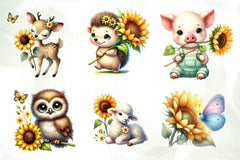 Spring Animal Sunflowers Clipart Bundle - CraftNest - Digital Crafting and Art