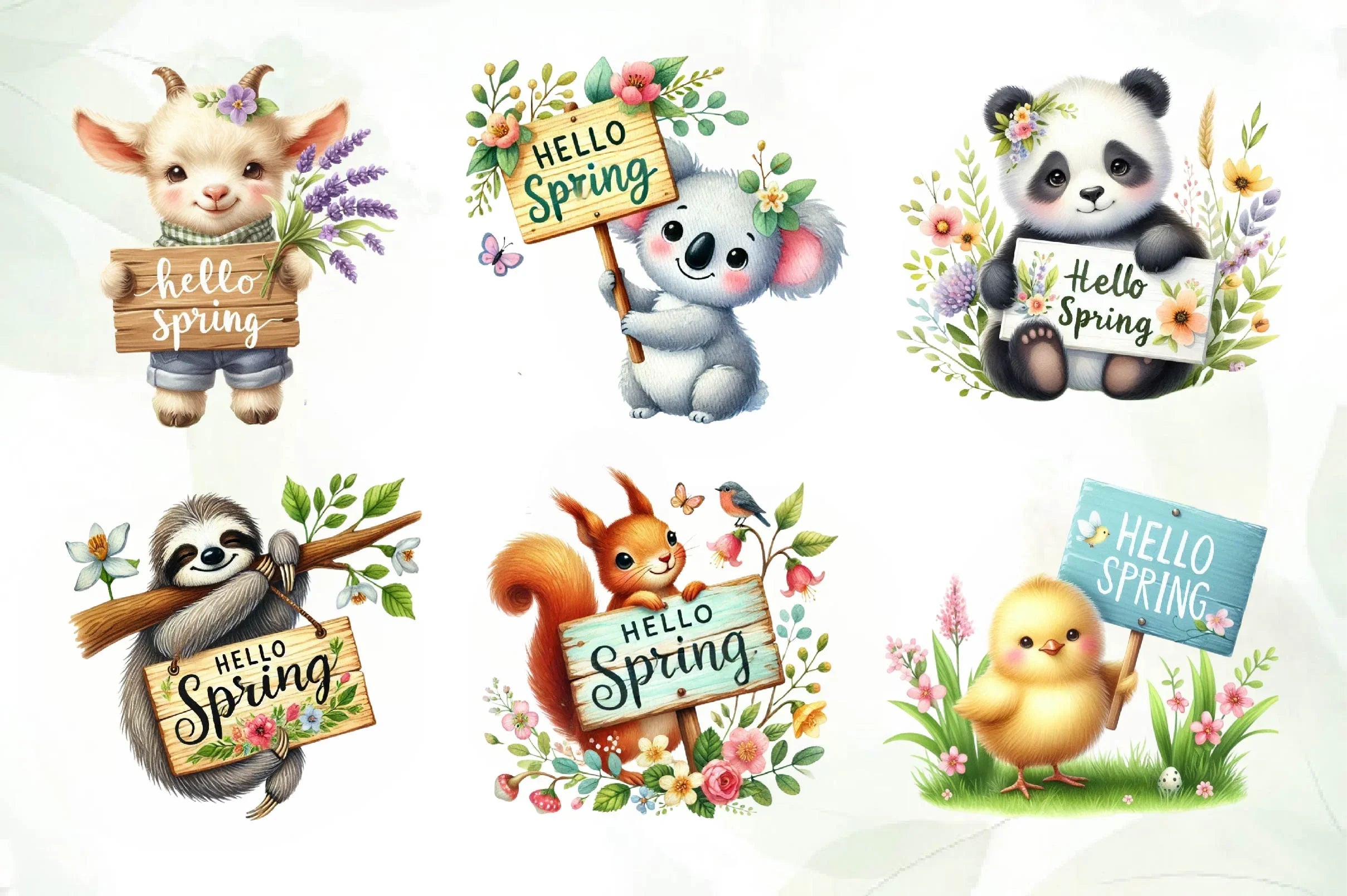 Hello Spring Animal Clipart Bundle