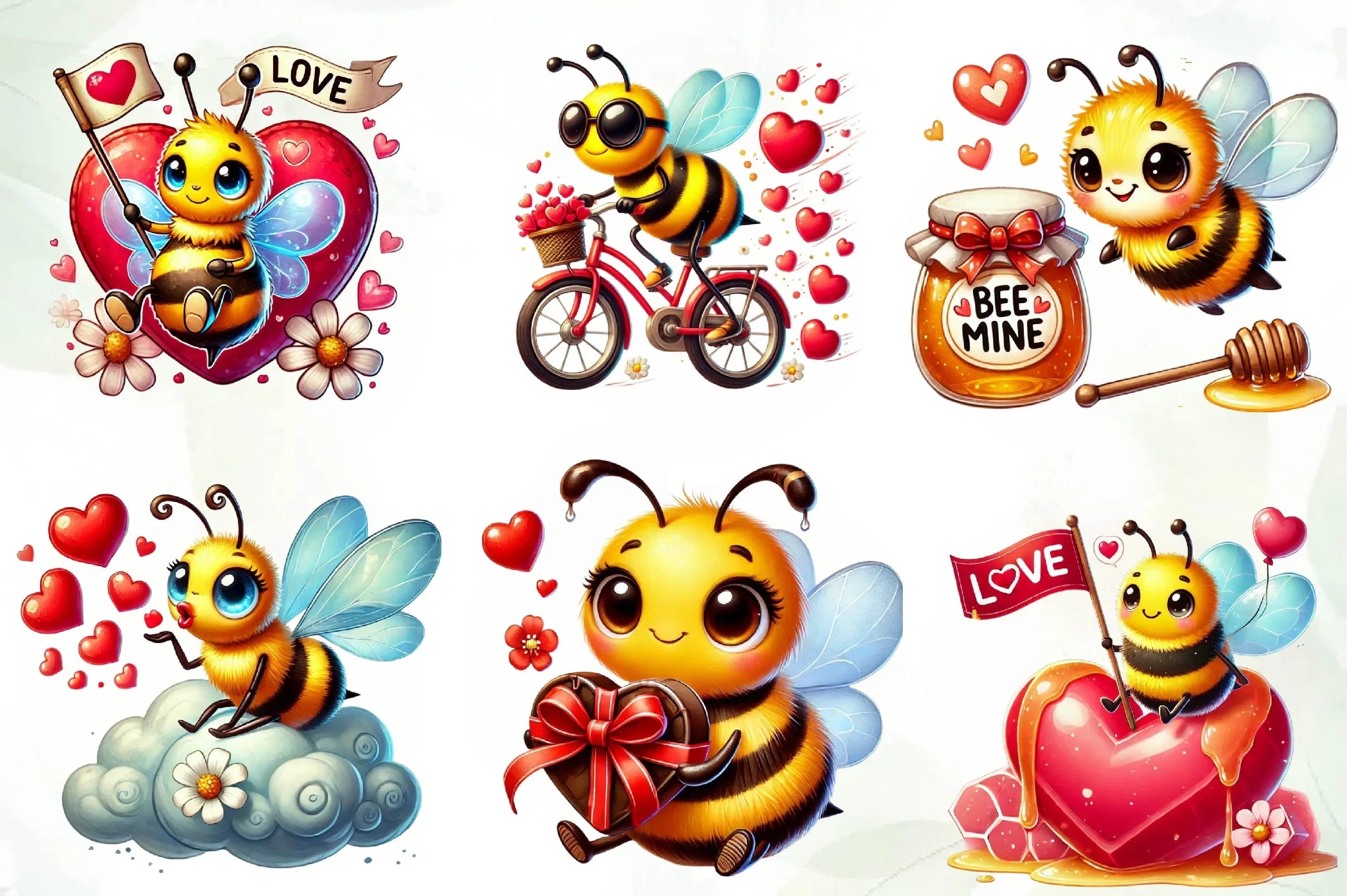 Cute Valentines Day Bee Clipart Bundle - CraftNest - Digital Crafting and Art
