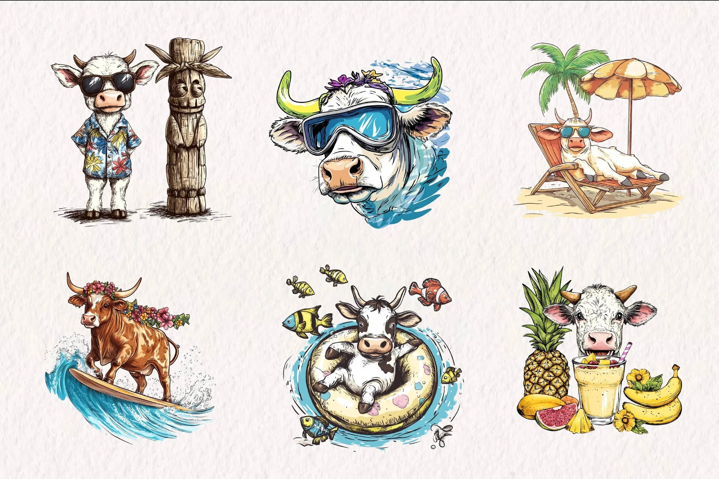Summer Hawaii Cow Clipart Bundle - CraftNest - Digital Crafting and Art