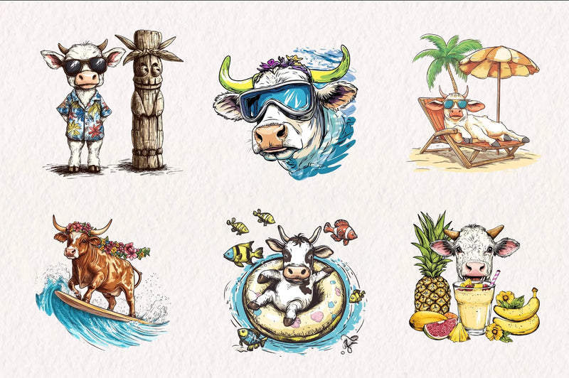 Summer Hawaii Cow Clipart Bundle - CraftNest - Digital Crafting and Art