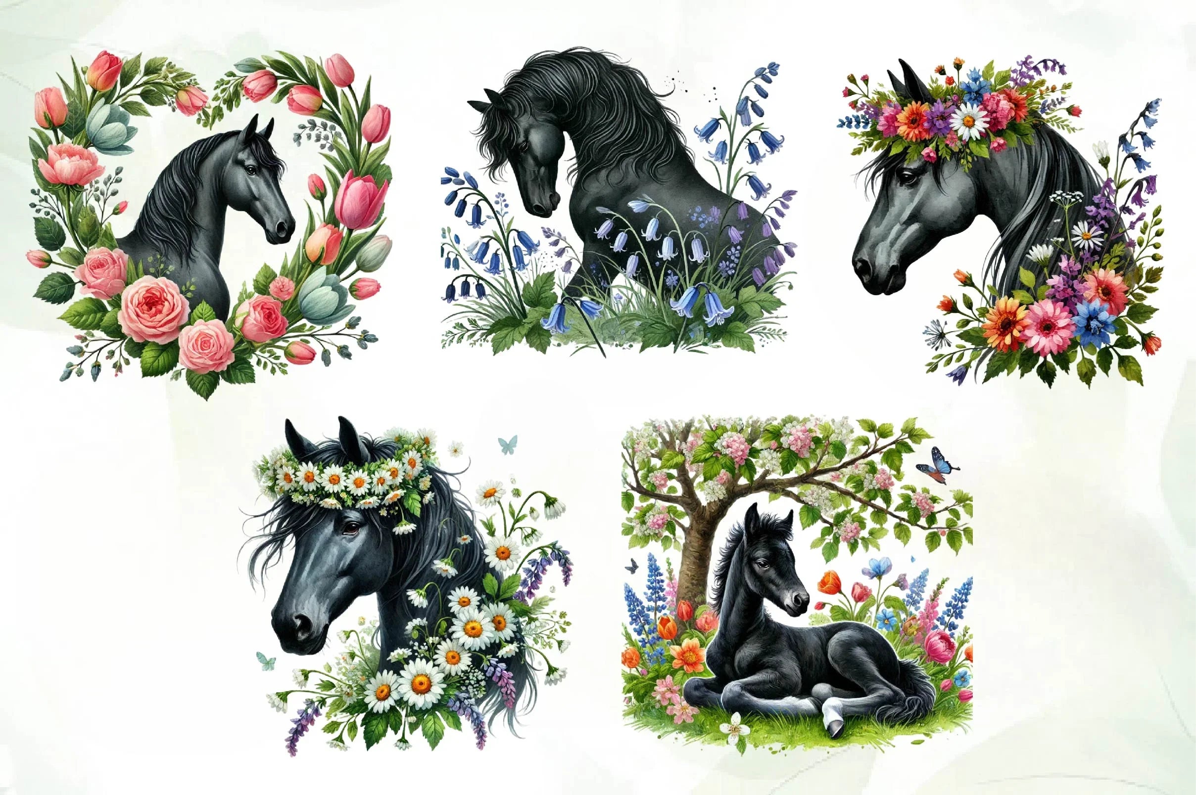 Spring Black Horse Clipart Bundle - CraftNest - Digital Crafting and Art