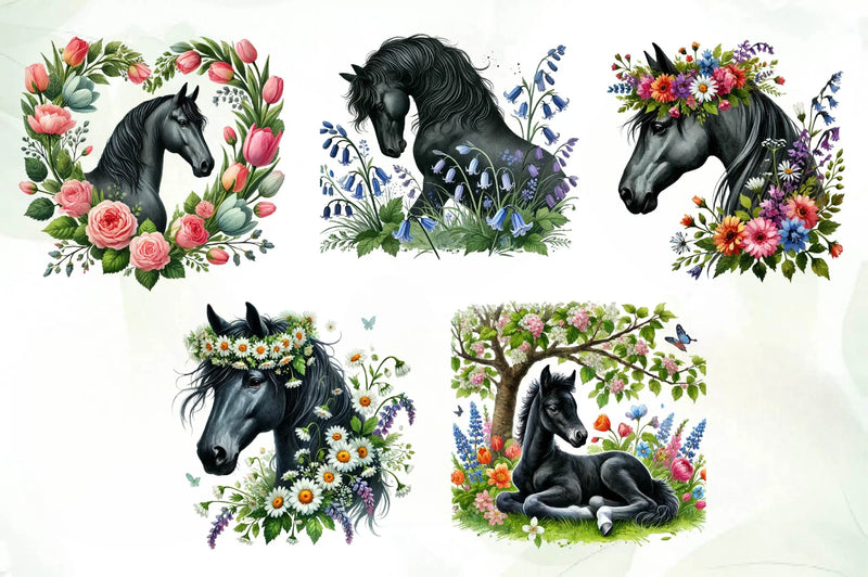 Spring Black Horse Clipart Bundle - CraftNest - Digital Crafting and Art