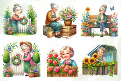 Gardening Grandma With Flowers Clipart Bundle - CraftNest - Digital Crafting and Art