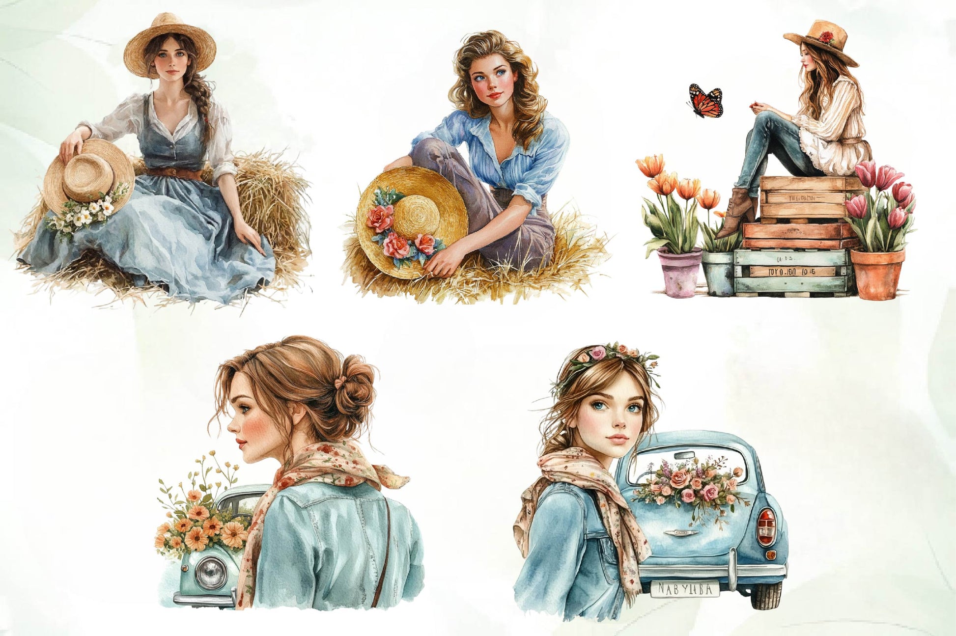 Vintage Spring Woman Clipart Bundle - CraftNest - Digital Crafting and Art