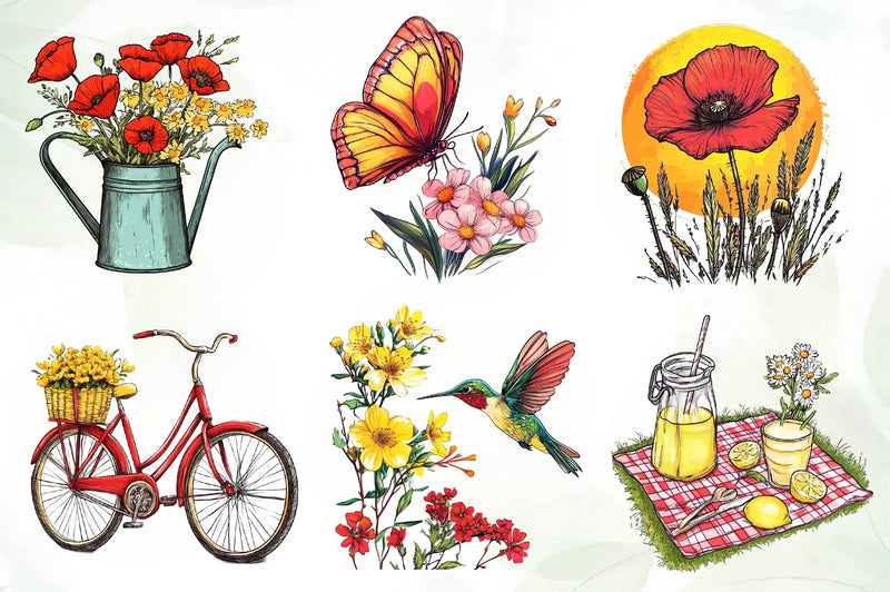 Red & Yellow Spring Clipart Bundle - CraftNest - Digital Crafting and Art