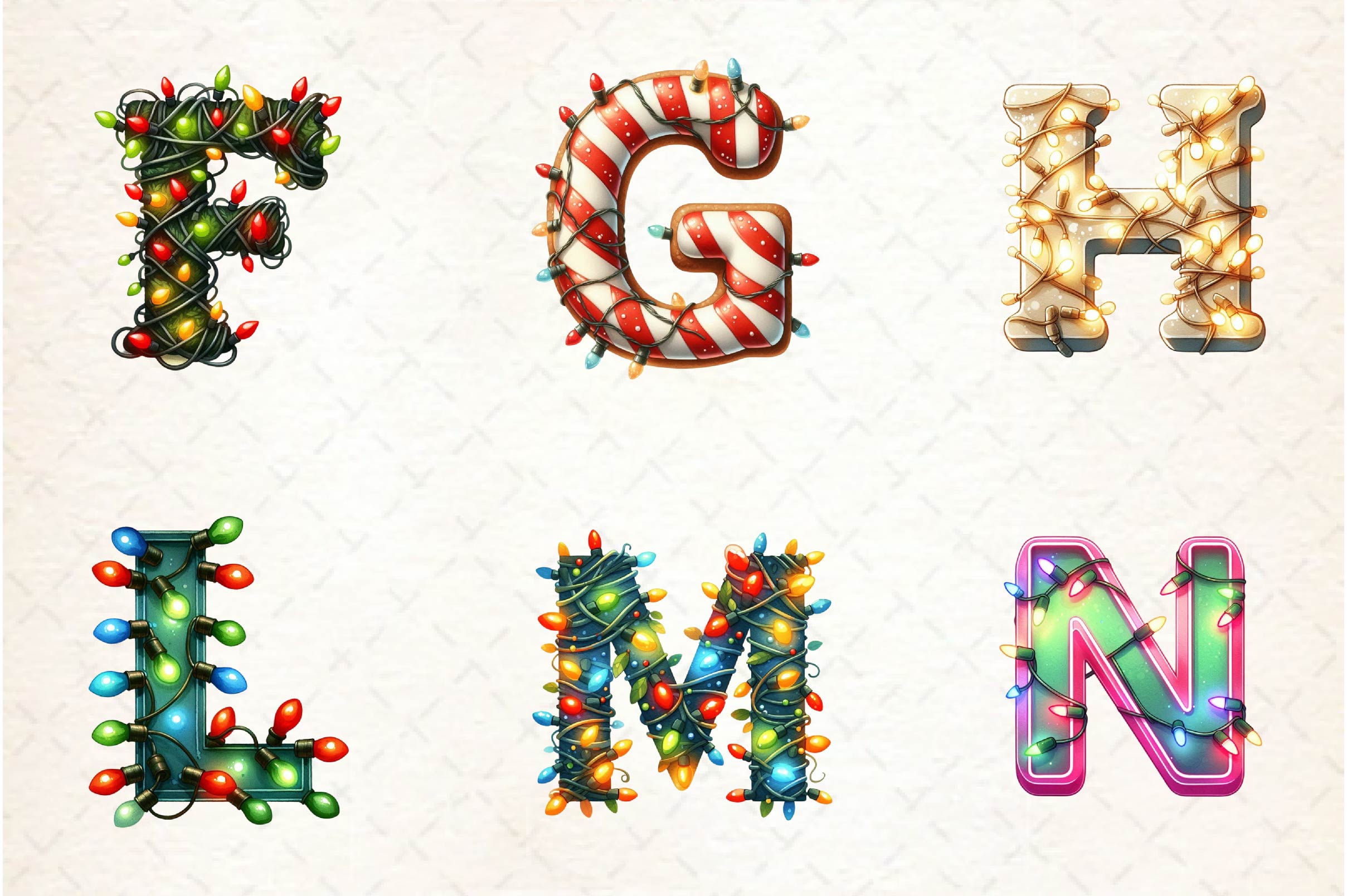 Christmas Lights Applique Alphabet Clipart Bundle - CraftNest - Digital Crafting and Art