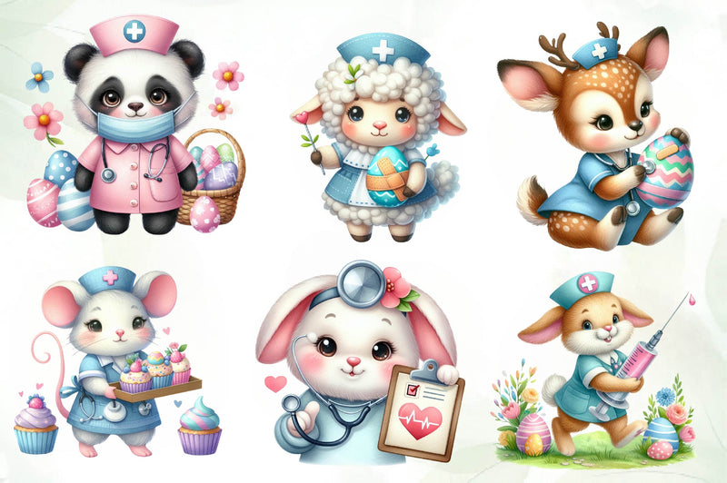 Cute Easter Nurse Animals Clipart Bundle - CraftNest - Digital Crafting and Art