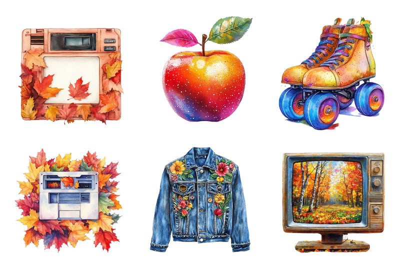 80s Retro Autumn Clipart Bundle - CraftNest - Digital Crafting and Art