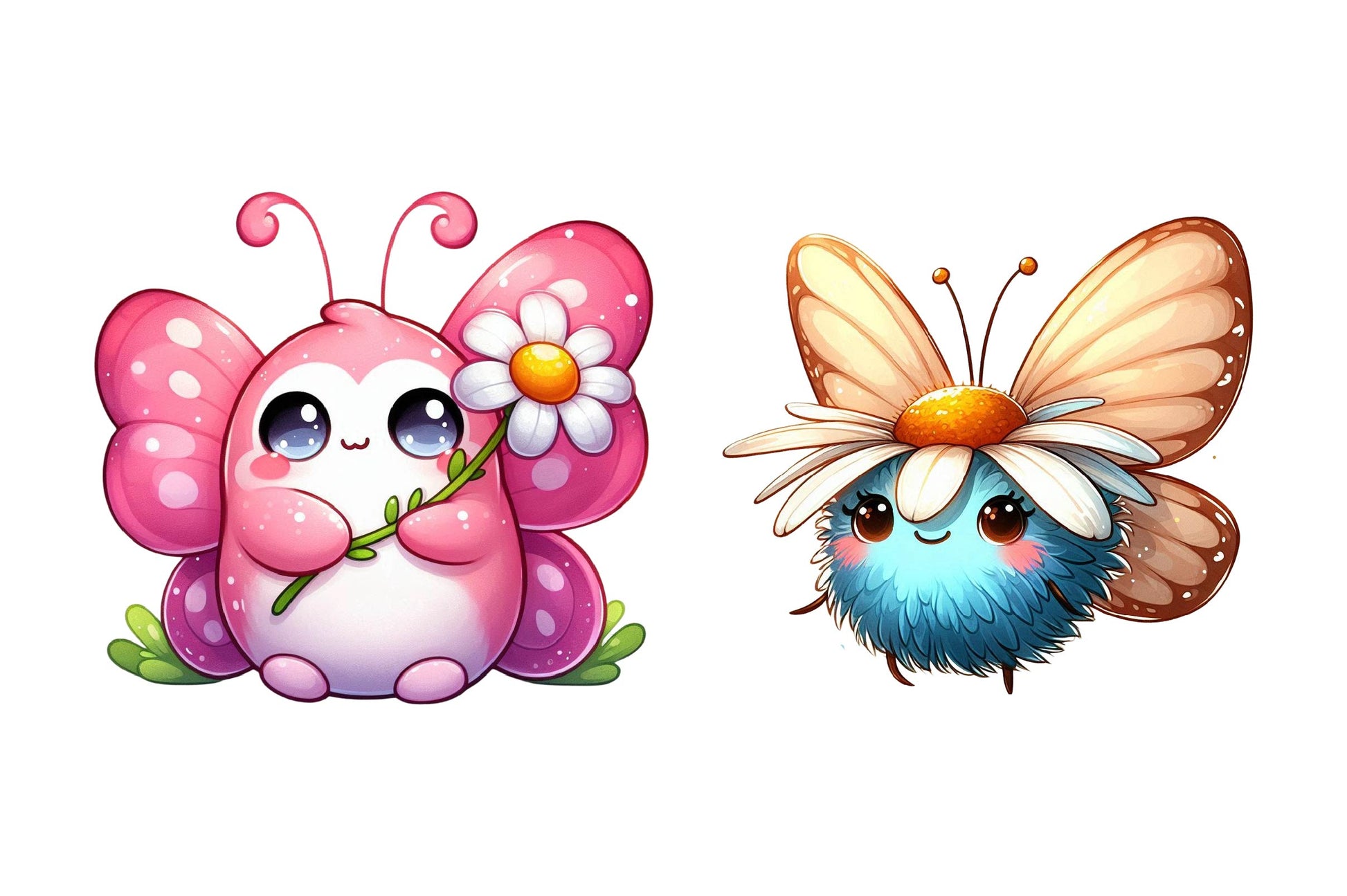 Cute Daisy Cartoon Spring Butterfly Clipart Bundle - CraftNest - Digital Crafting and Art