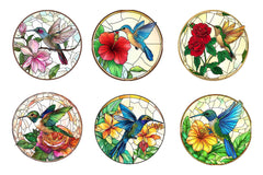 Hummingbird & Flowers Round Stained Glass Art Clipart Bundle - CraftNest - Digital Crafting and Art