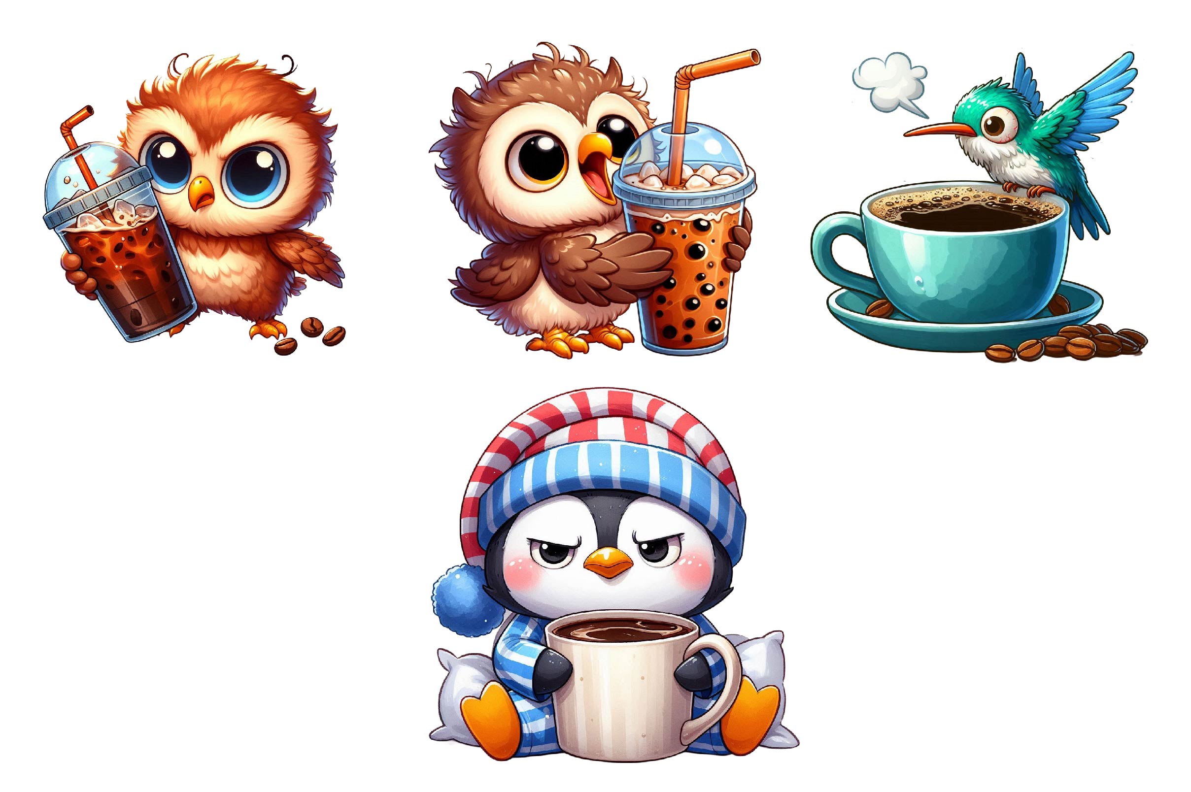 Funny Cartoon Caffeinated Quirky Bird Clipart Bundle - CraftNest - Digital Crafting and Art