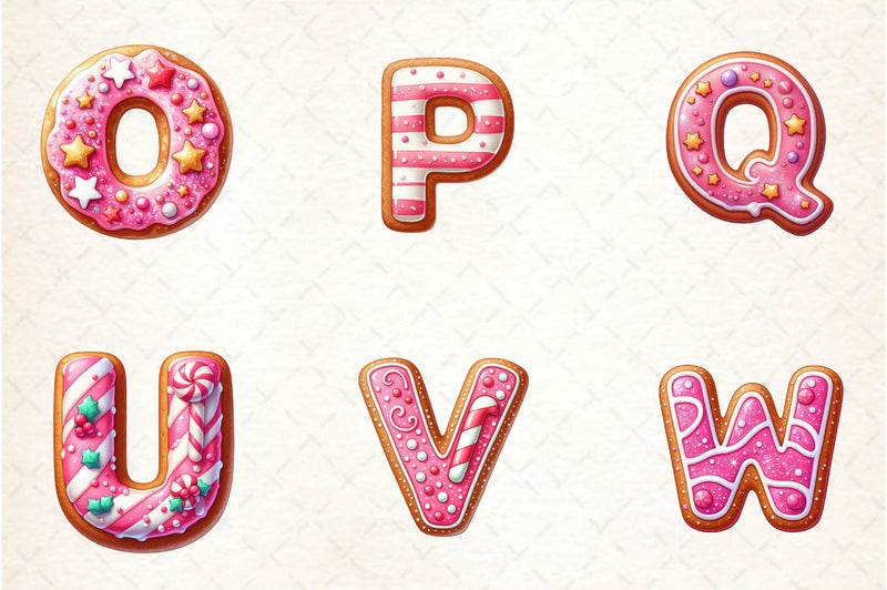 Pink Christmas Gingerbread Alphabet Clipart Bundle - CraftNest - Digital Crafting and Art
