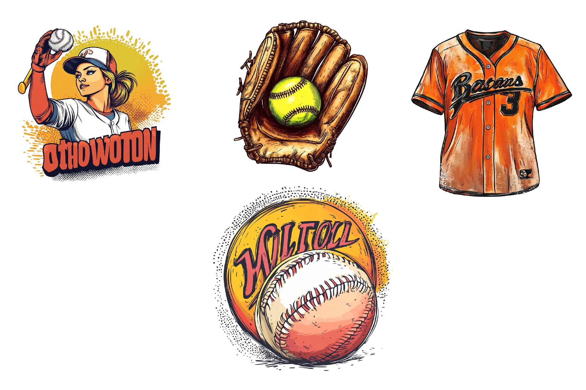 Vintage Softball Clipart Bundle - CraftNest - Digital Crafting and Art