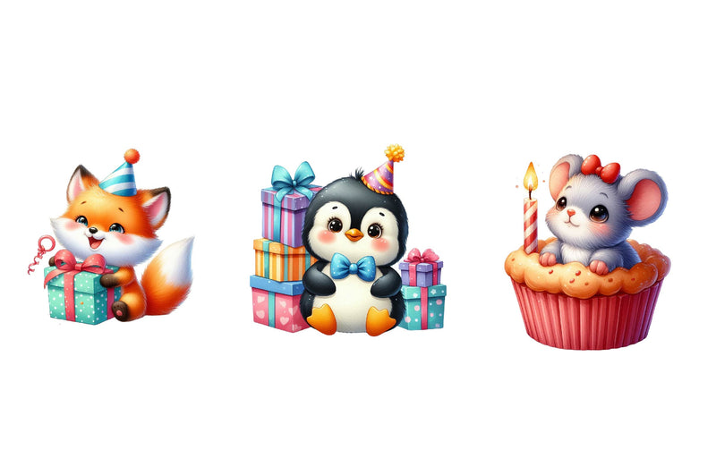 Cute Animals Birthday Water Color Clipart Bundle - CraftNest - Digital Crafting and Art