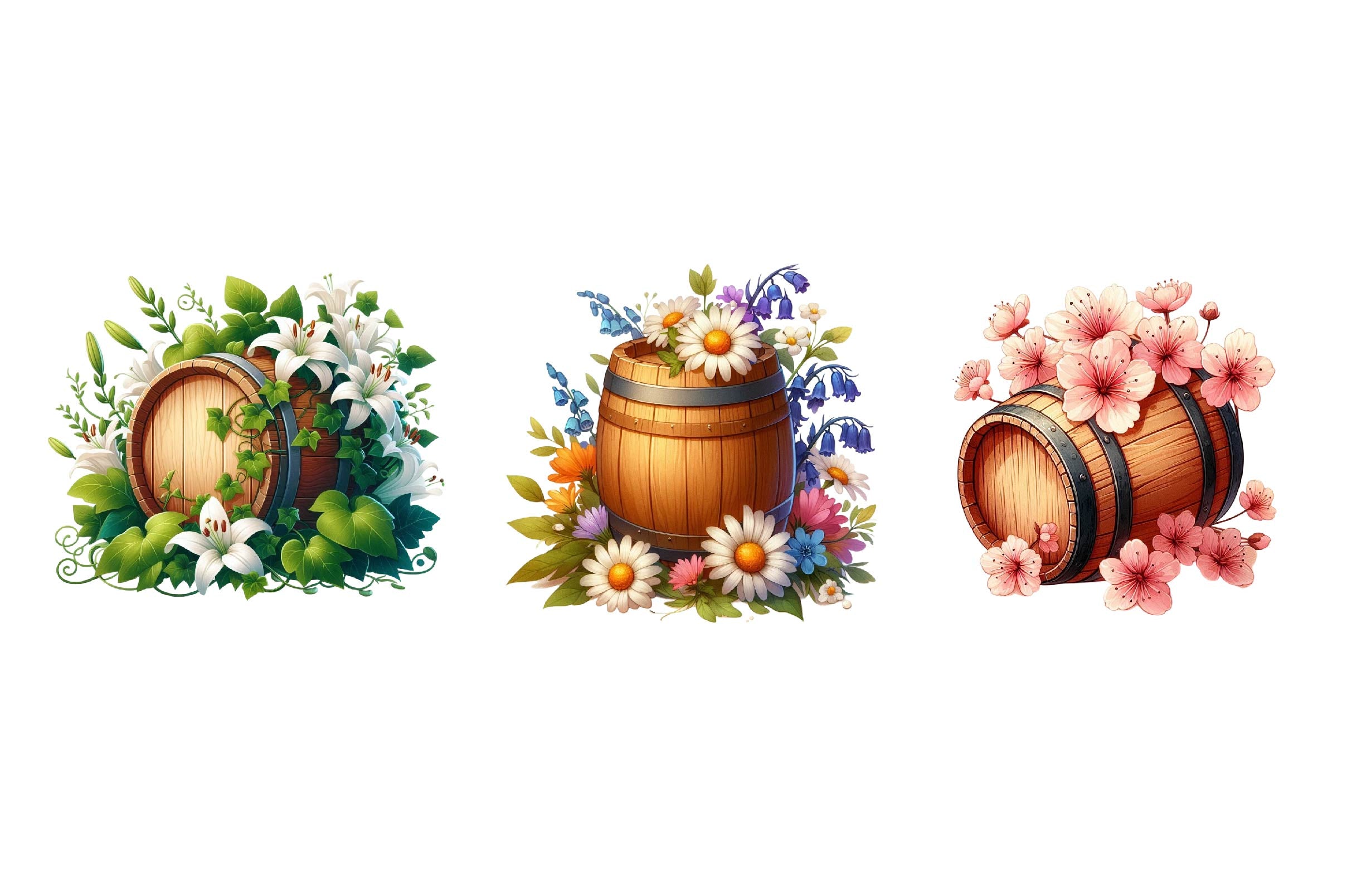 Floral Barrel Clipart Bundle - CraftNest - Digital Crafting and Art