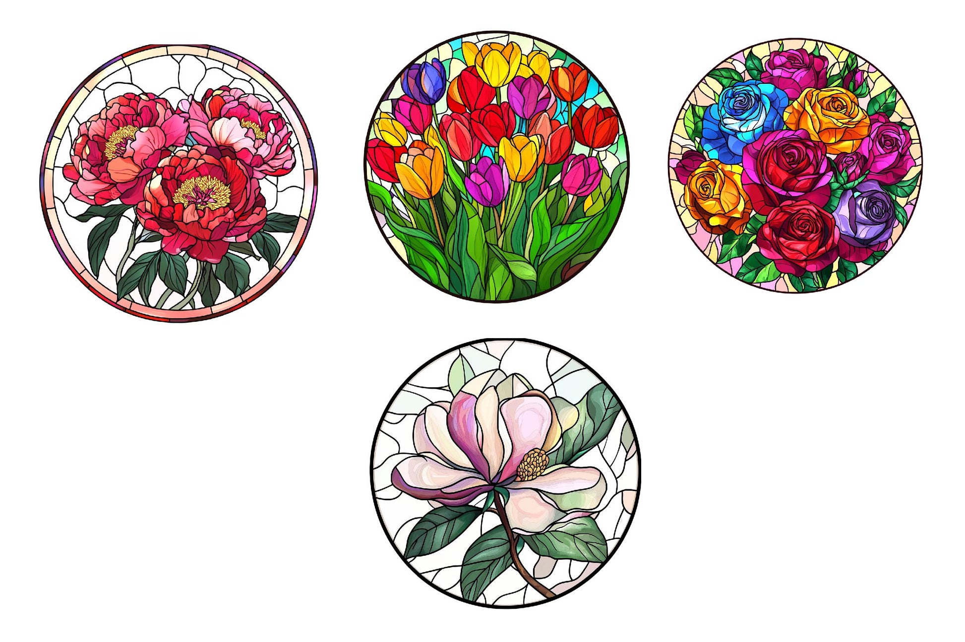 Floral Round Stained Glass Clipart Bundle - CraftNest - Digital Crafting and Art