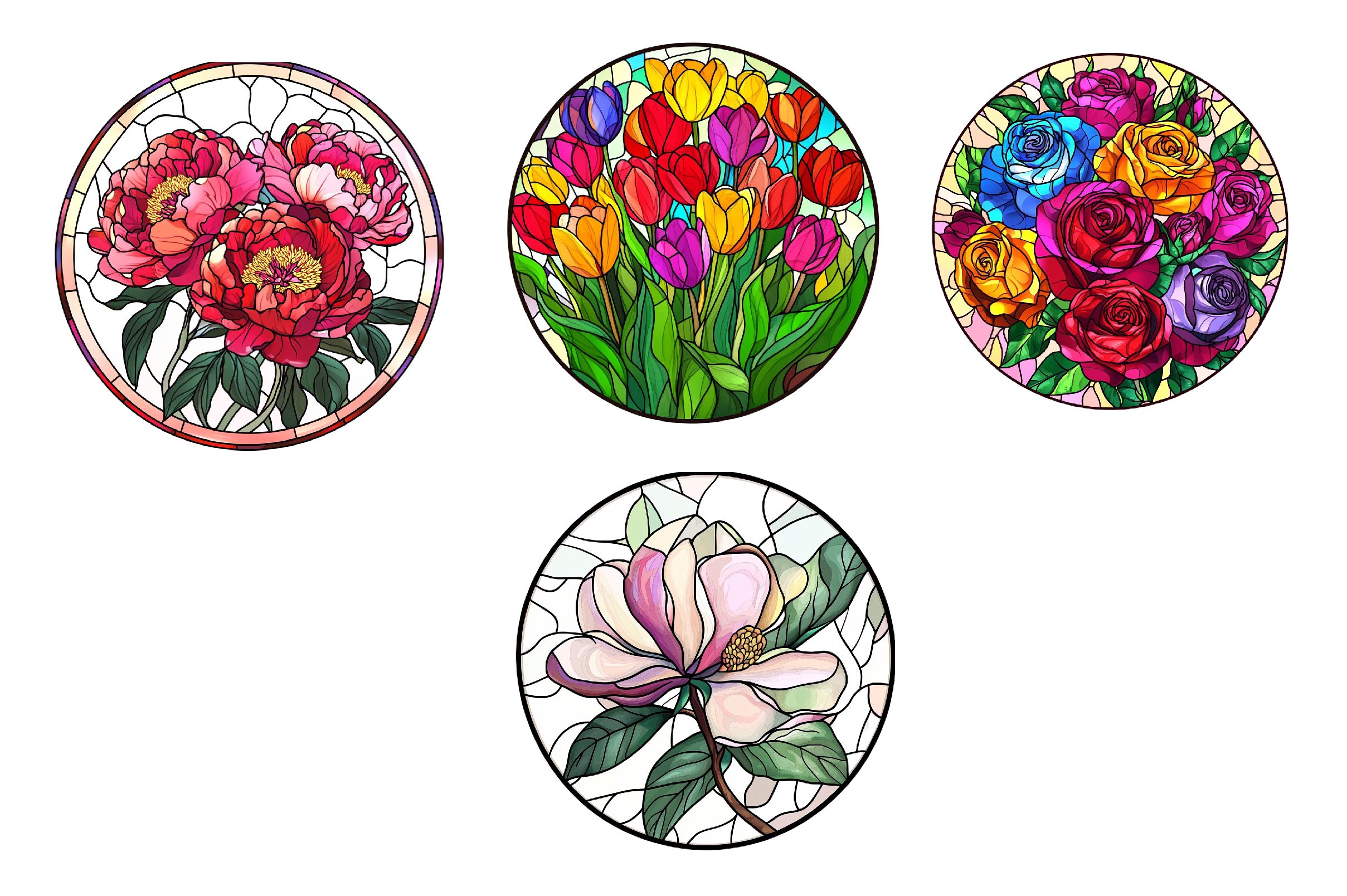 Floral Round Stained Glass Clipart Bundle - CraftNest - Digital Crafting and Art